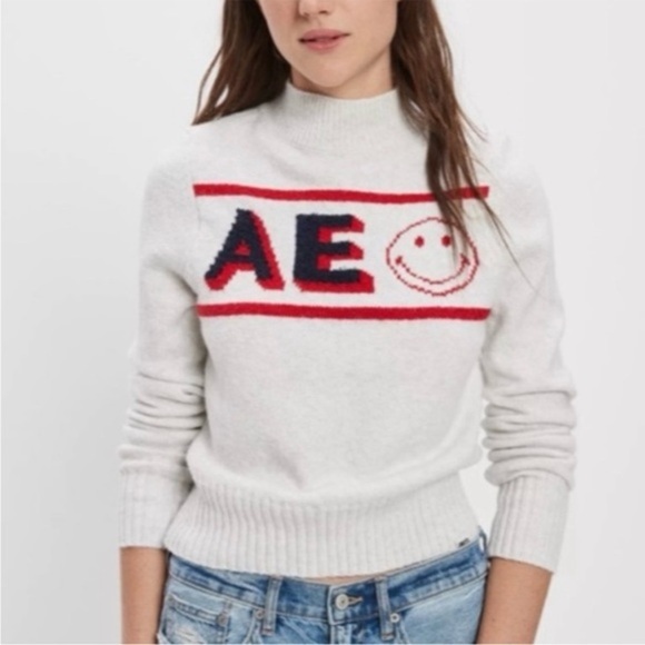 New American Eagle Smiley Mock Neck Sweater - Picture 1 of 7
